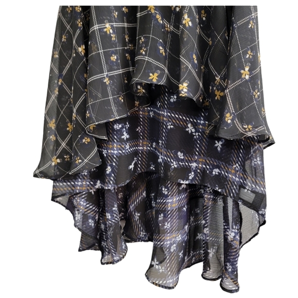 Navy Blue & Black Plaid Midi Ruffle High Low Butterfly Peter Pan Collar Size Med - Picture 9 of 13